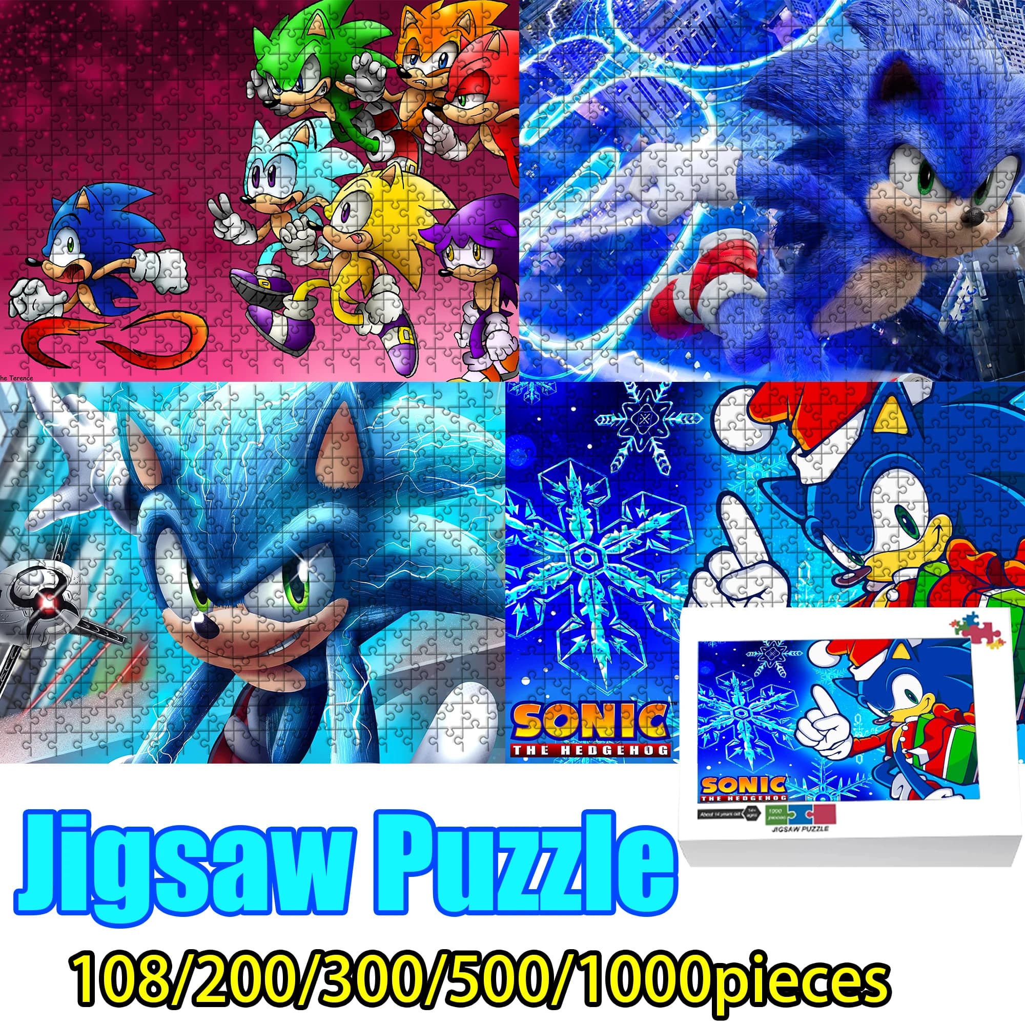 Puzzle in legno Sonic da 108/200/300/500/1000 pezzi, regalo antistress per fan adulti, alta qualità