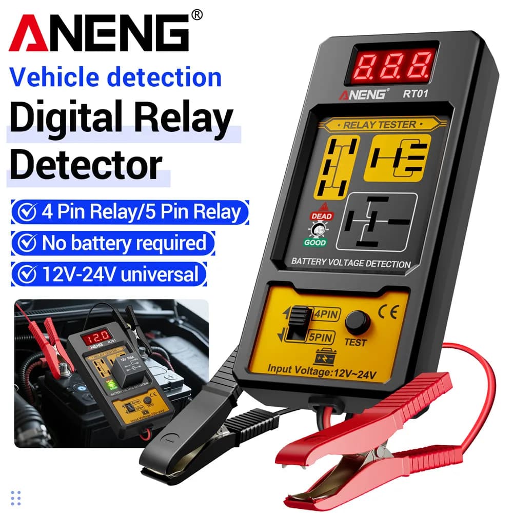 Tester per Relè Auto ANENG RT01 + Kit Tester Batteria BT138 11V-25V, Rilevatore Digitale di Guasti Batteria 1.2V-4.8V/9V per Riparazioni e Uso Domestico