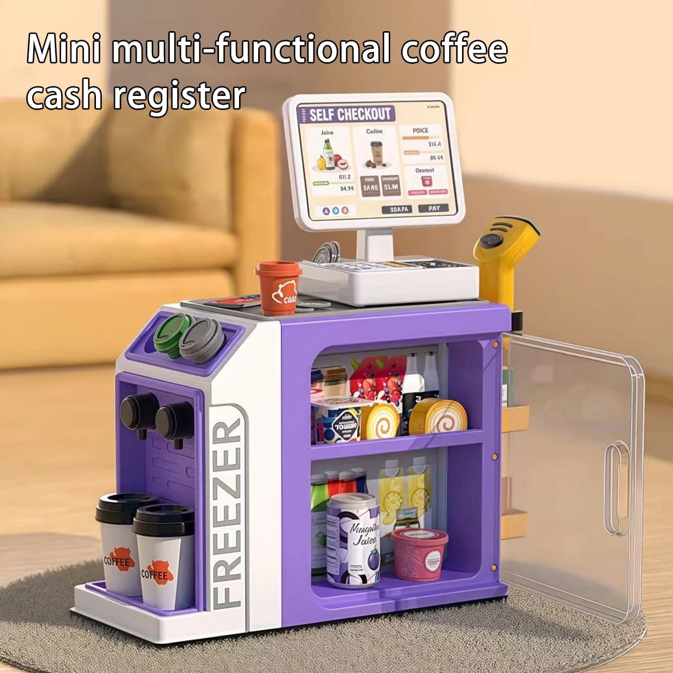 Mini cash register supermarket counter water dispensing coffee machine toy children's store game with card payment counter