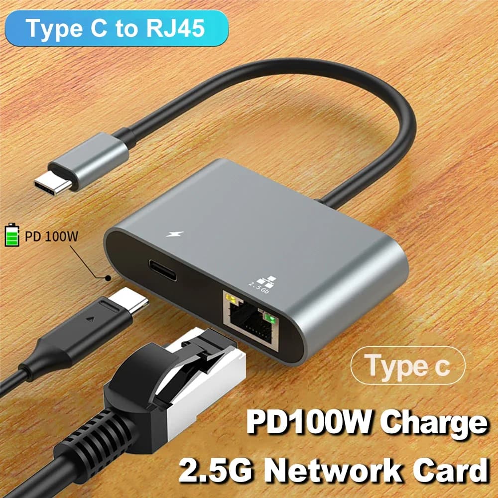 Scheda di rete 2500Mbps Adattatore da tipo C a Ethernet Adattatore LAN Gigabit da 2,5G Supporto PD 100W Ricarica per tablet notebook Mac Book