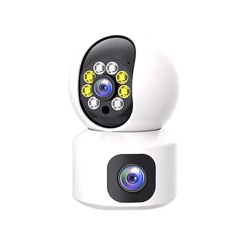 Telecamera di sicurezza per interni a doppia lente, telecamera wireless a 2,4 GHz, 360 ° Telecamera PTZ per Animali Domestici per Sicurezza Domestica, con Visione Notturna, Tracciamento Automatico e Rilevamento del Movimento (1 Pezzo, Senza Adattatore)