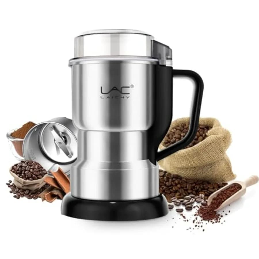 Macinacaffè e Macinaspezie Elettrico, 150W, Macinatura Rapida con Lame in Acciaio Inox per Chicchi di Caffè, Spezie, Semi, Erbe
