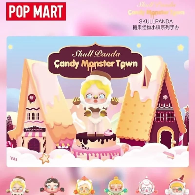 Pop Mart Skullpanda Candy Monster Town Cieco scatola casuale Giocattoli Kawaii Anime Action Figure Caixa Caja Collezione di ornamenti misteriosi