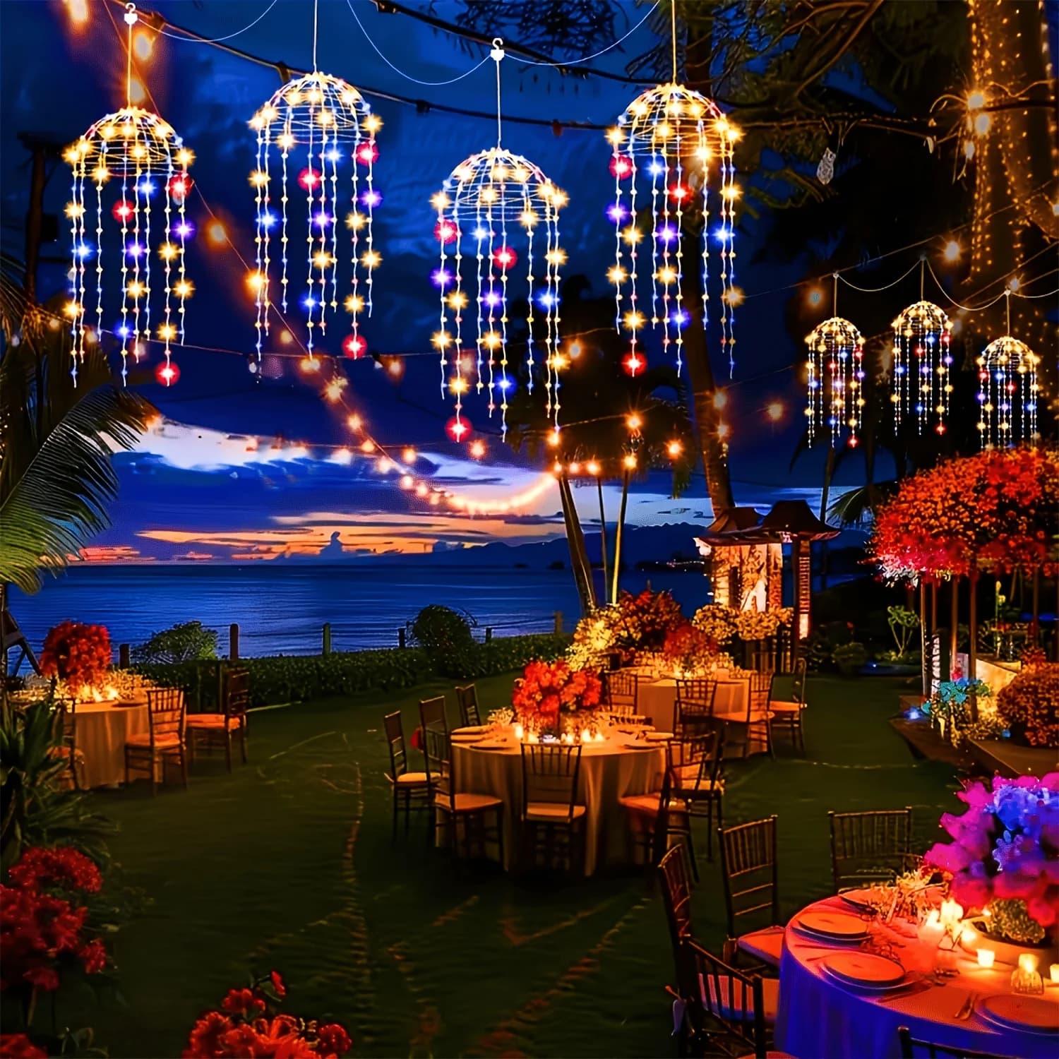 Fairy Canopy Glow Umbrella String Lights, Hanging LED Pendant Lights for Outdoor Porch Patio Wedding Party Decoration