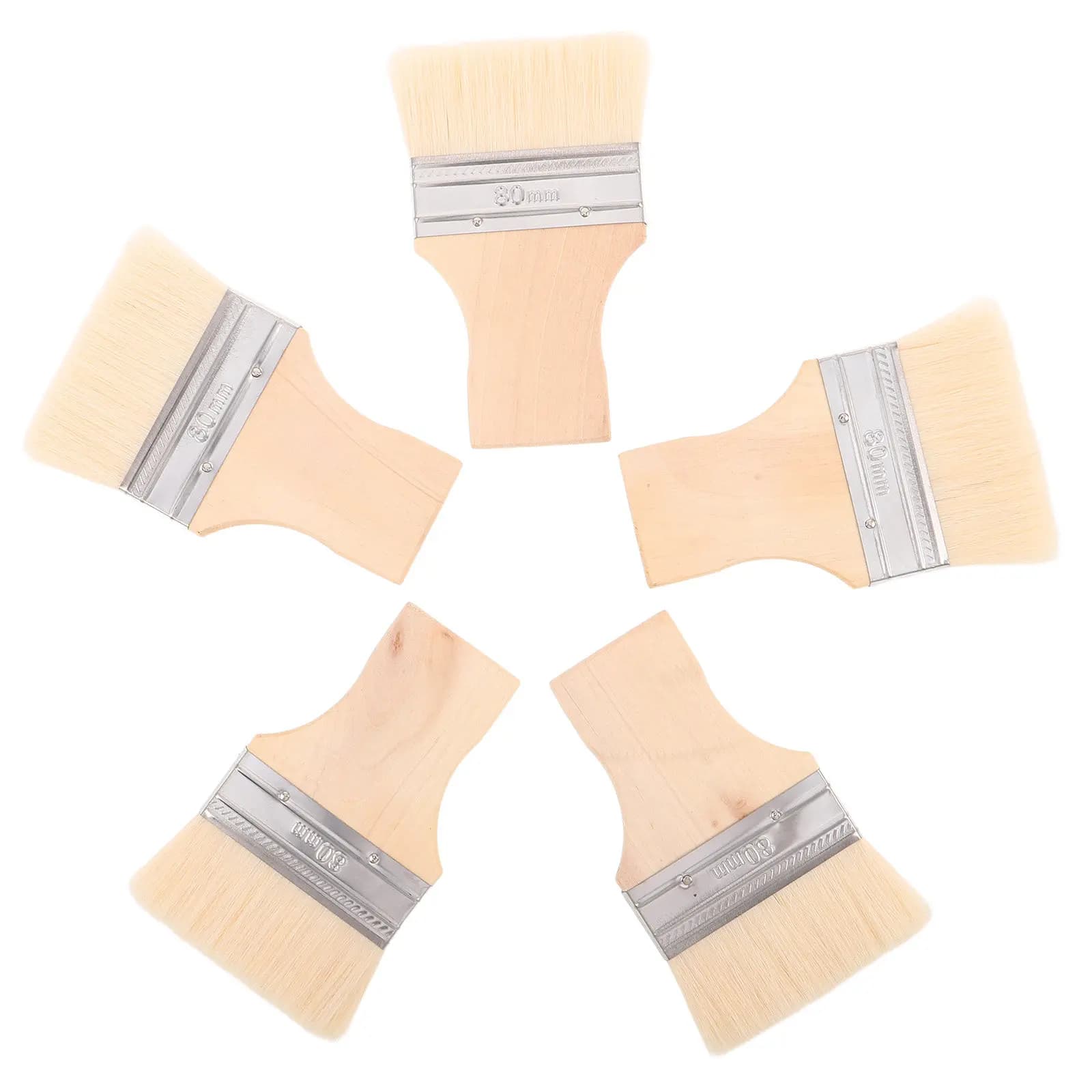 5Pcs Flat Paint Brushes Soft Wool Bristles Wooden Handle Wide Paddle Brush for Painting Walls Furniture Acrylic Oil Latex Paint