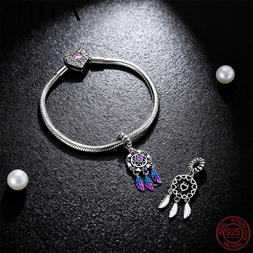 Mula 925 Sterling Silver Dream Catcher Charms Pendant Beads Fit Original Snake Chain Bracelet DIY for Women Jewelry Gift
