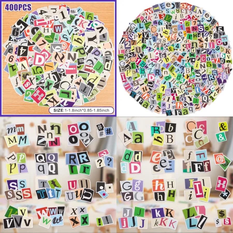 400 stickers with letters of the waterproof alphabet for notebook clippings album decorations for the classroom mailbox bottle of water laptop - number AZ