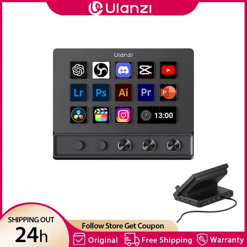 Ulanzi D200X Tastiera Stream Deck 8 in 1 con 14 Tasti LCD, Controller per Streaming, Editing Video, Giochi, Creazione Contenuti Live, Illuminazione Studio