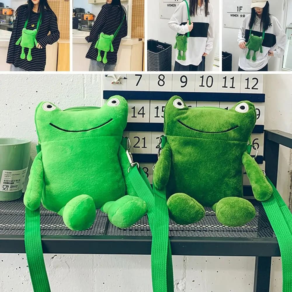 Bag shoulder bag in plush with frog cute shoulder bag woman bag shoulder bag funny bag in plush for cartoons