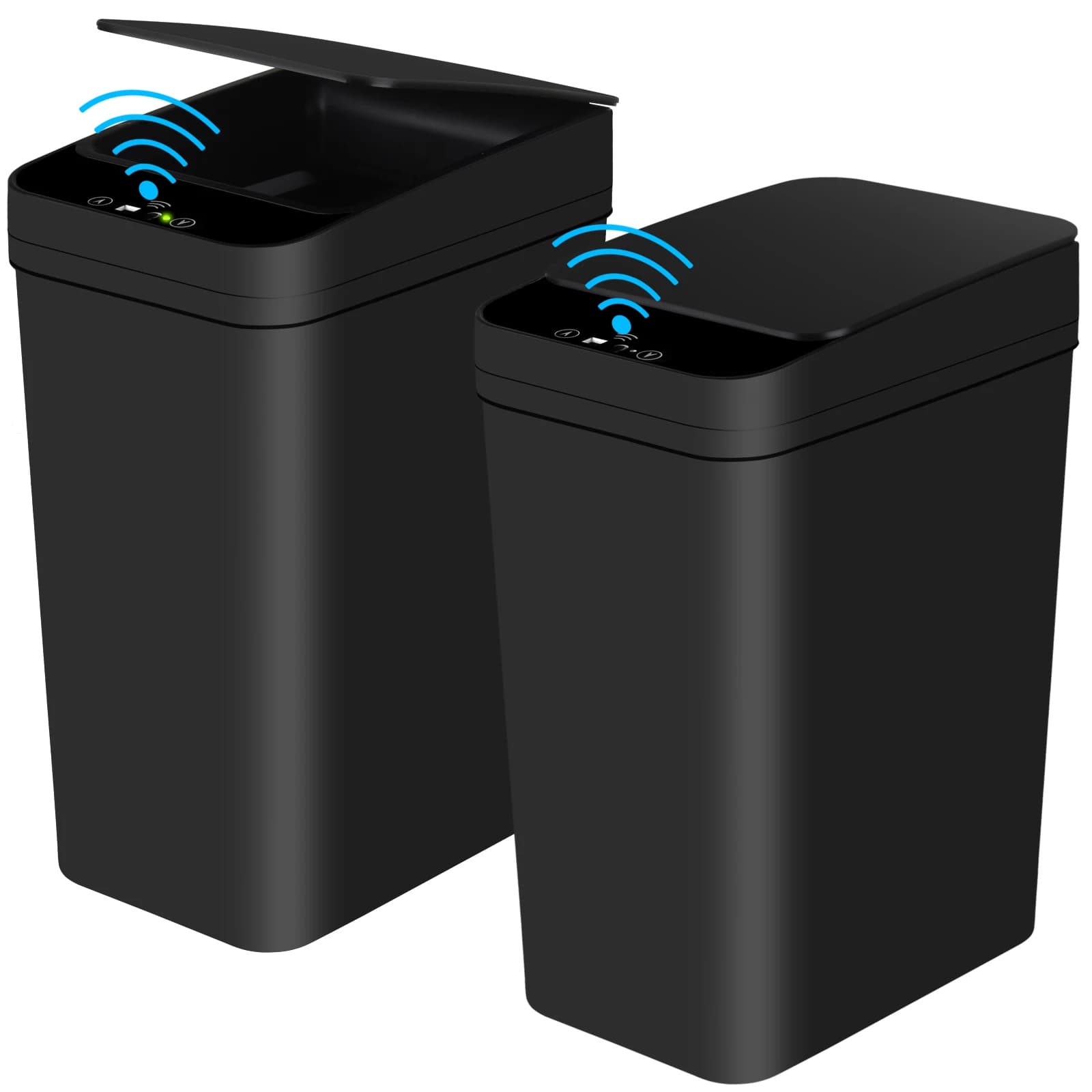 Pack of 2 automatic 12-litre bathtub with touchless motion sensor, thin lid for trash bin for bedroom, living room, office, black