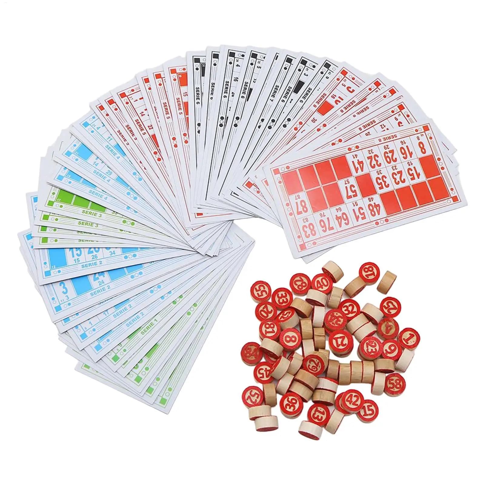 Set da gioco per bingo in legno vintage Carte con stampa di grandi dimensioni Divertimento attività di gruppo familiare per feste, aule e notti di gioco, facile lettura