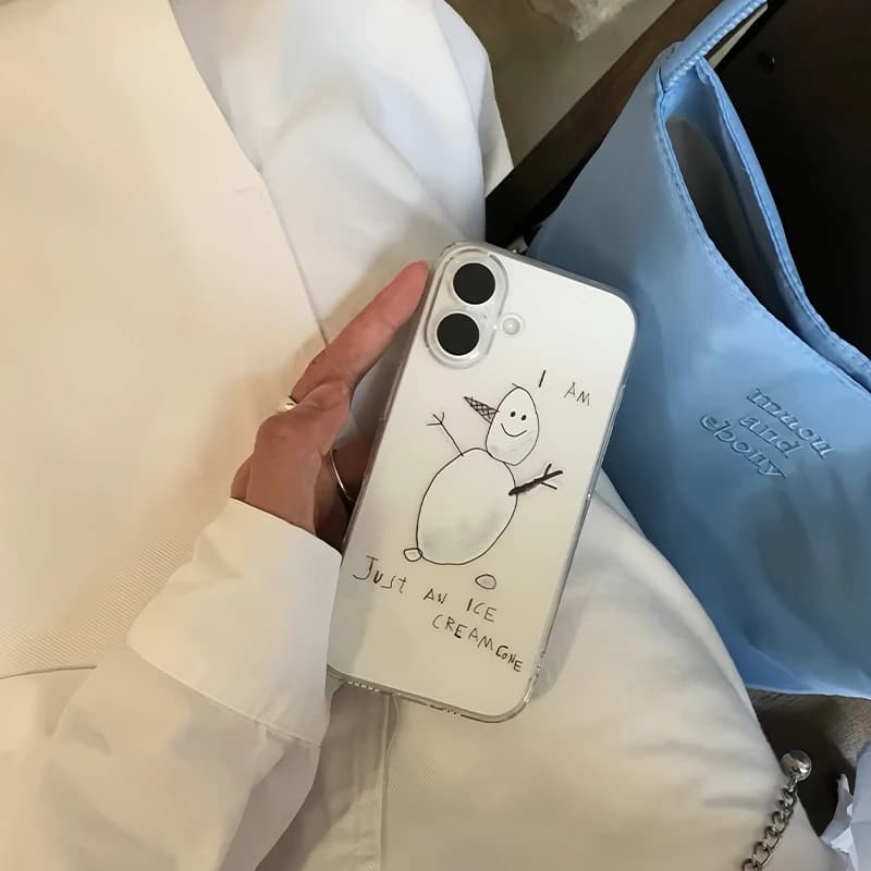 Korean phone case with cone snowman, nice and shockproof silicone for iPhone 17 Air 16e 16 Pro Max 15 14 Plus 13 12 11 Pro