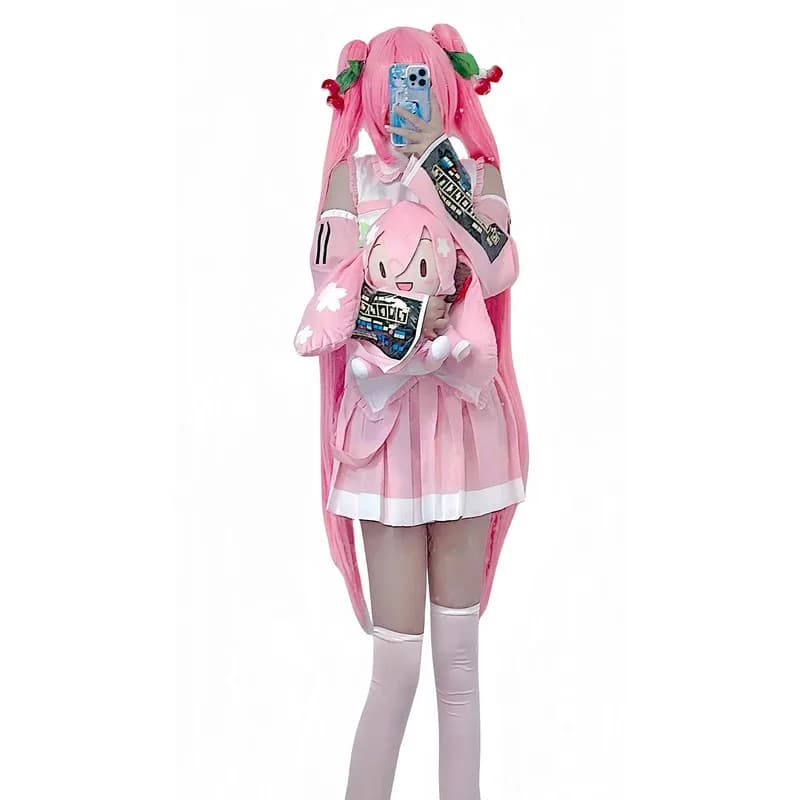 CyAnime Rosa Miku Costume Cosplay Vestito Sakura Miku Parrucca JK Gonna Uniforme Cherry Miku Cosplay Halloween Party Dress Accessori