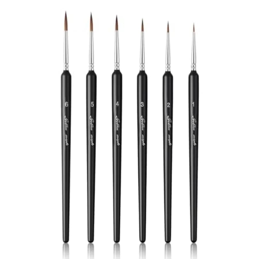 Professional Sable Hair Detail Paint Brush Set - 6 Miniature Art Brushes for Fine Detailing and Art Painting - Acrylic, Waterco