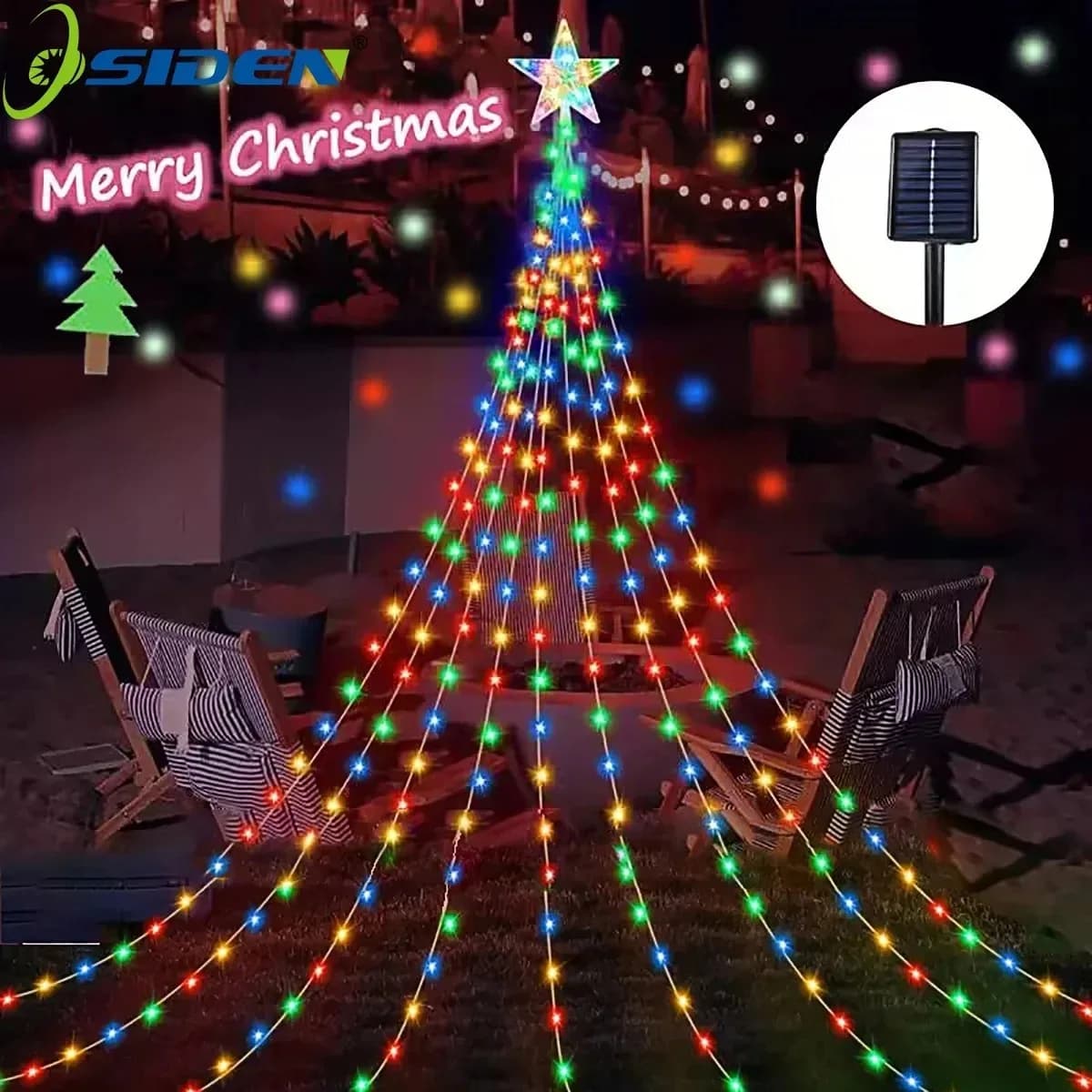 Pentagramma Impermeabile String Light Decorazioni natalizie solari 3M/2M Led Cascata Albero Fata Lampada 8 modalità Luci natalizie da campeggio