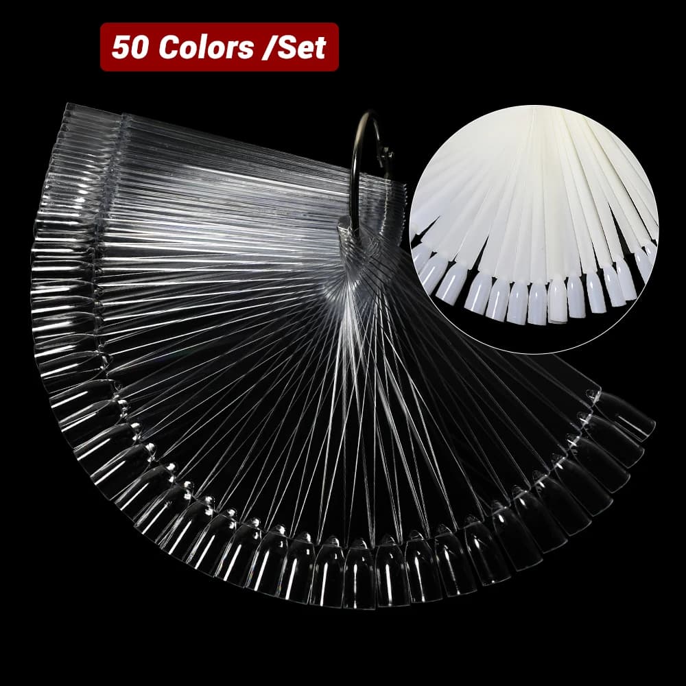 50 pezzi bastoncini per display per unghie finte trasparente tabella dei colori della natura tabellone staccabile stile ventaglio ovale per strumenti per manicure per nail art