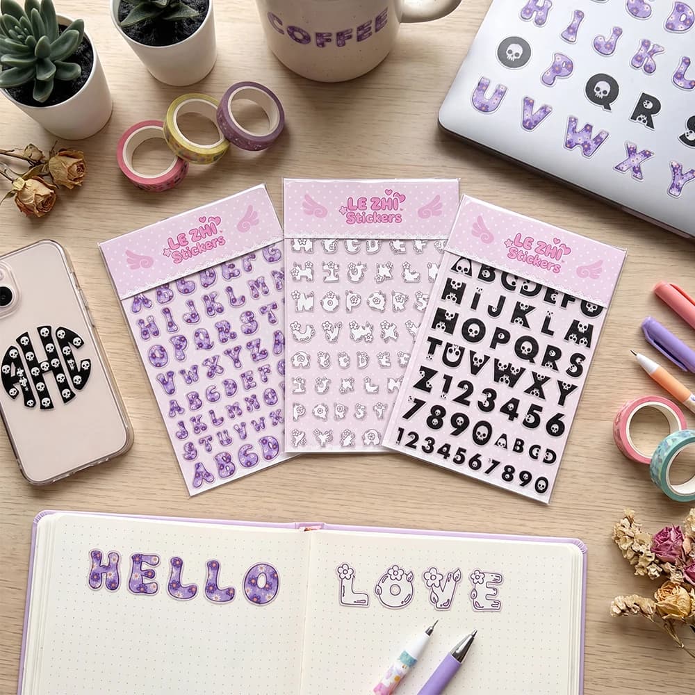 LEZHI Colorful Alphabet Letter Stickers Kawaii Deco for Journaling Scrapbook Planner Notebook Stickers DIY Art Decor Girl Gift