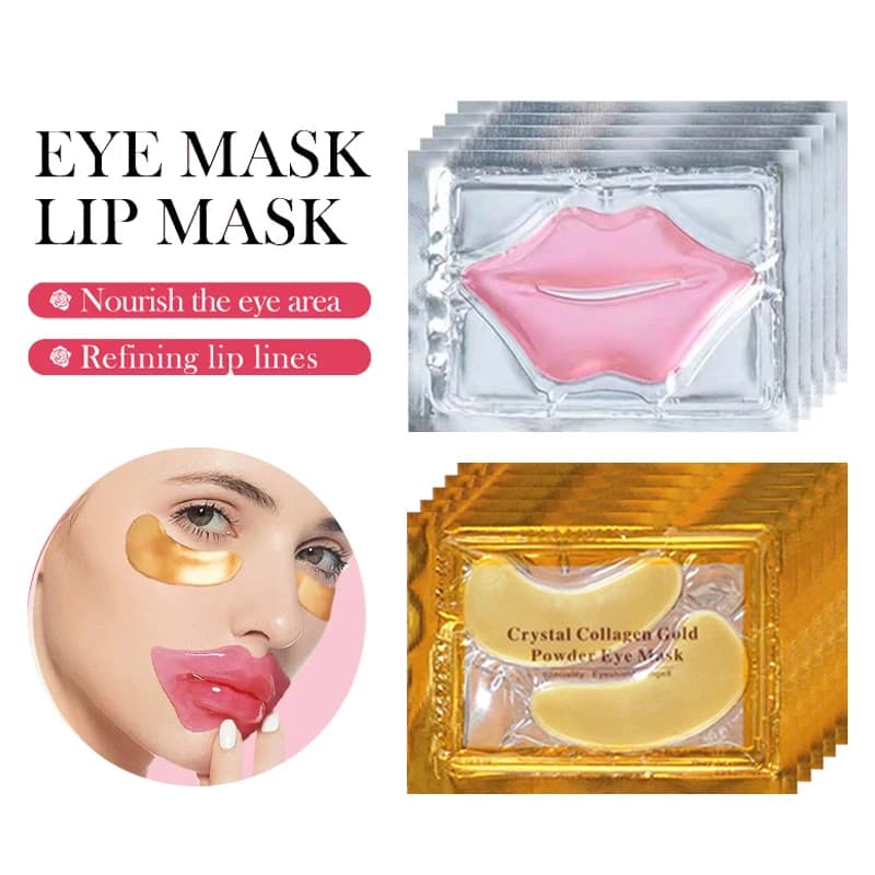 10/20pcs Eye Mask for Golden Crystal Collagen Anti Dark Circle Anti-Year Hydrating Lip Mask Pink Eyes Lip Size Travel Skin Care