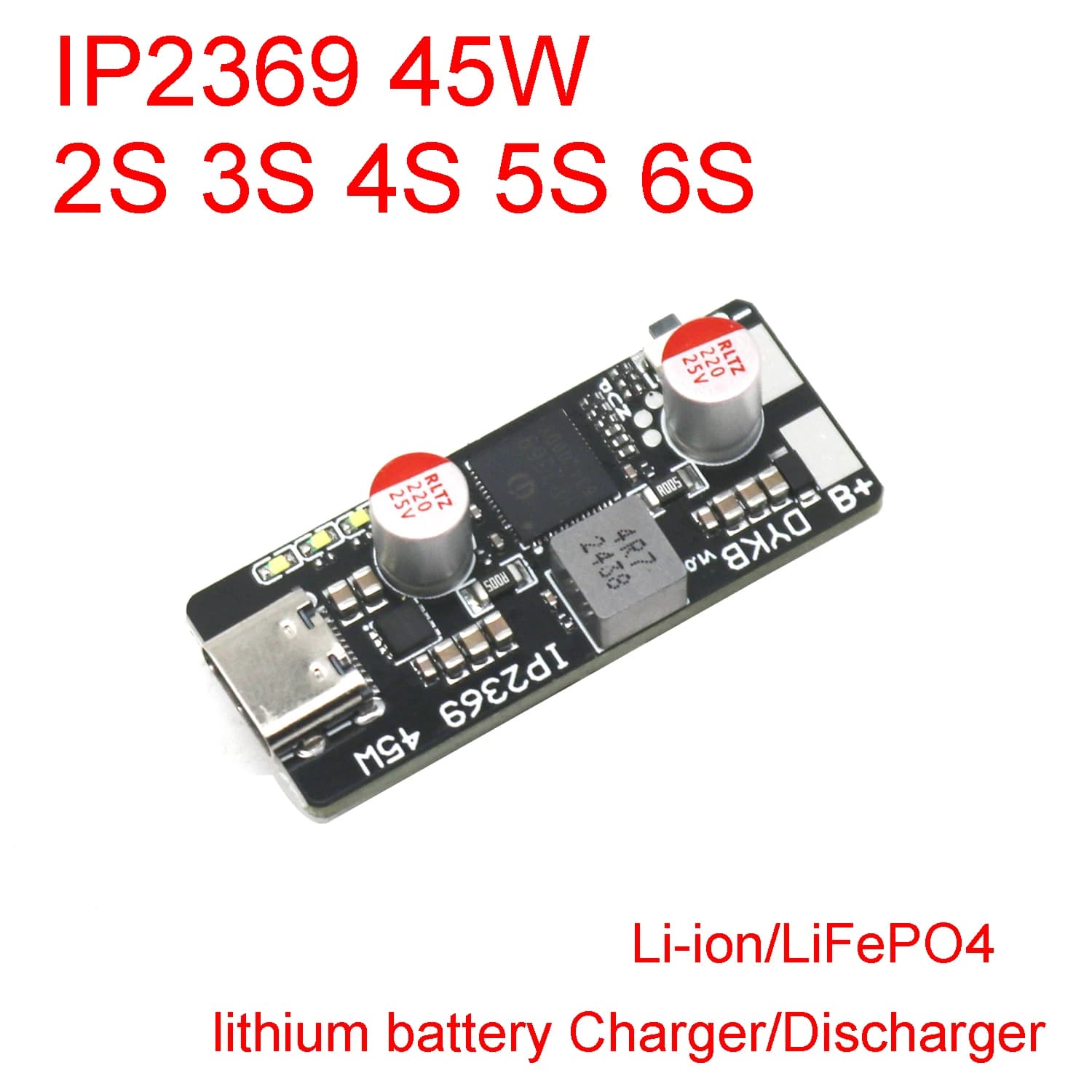 45W IP2369 2S 3S 4S 5S 6S batteria al litio Caricatore Modulo scaricatore Li-ion/LiFePO4 Caricabatterie TYPE-C USB PD Ricarica rapida