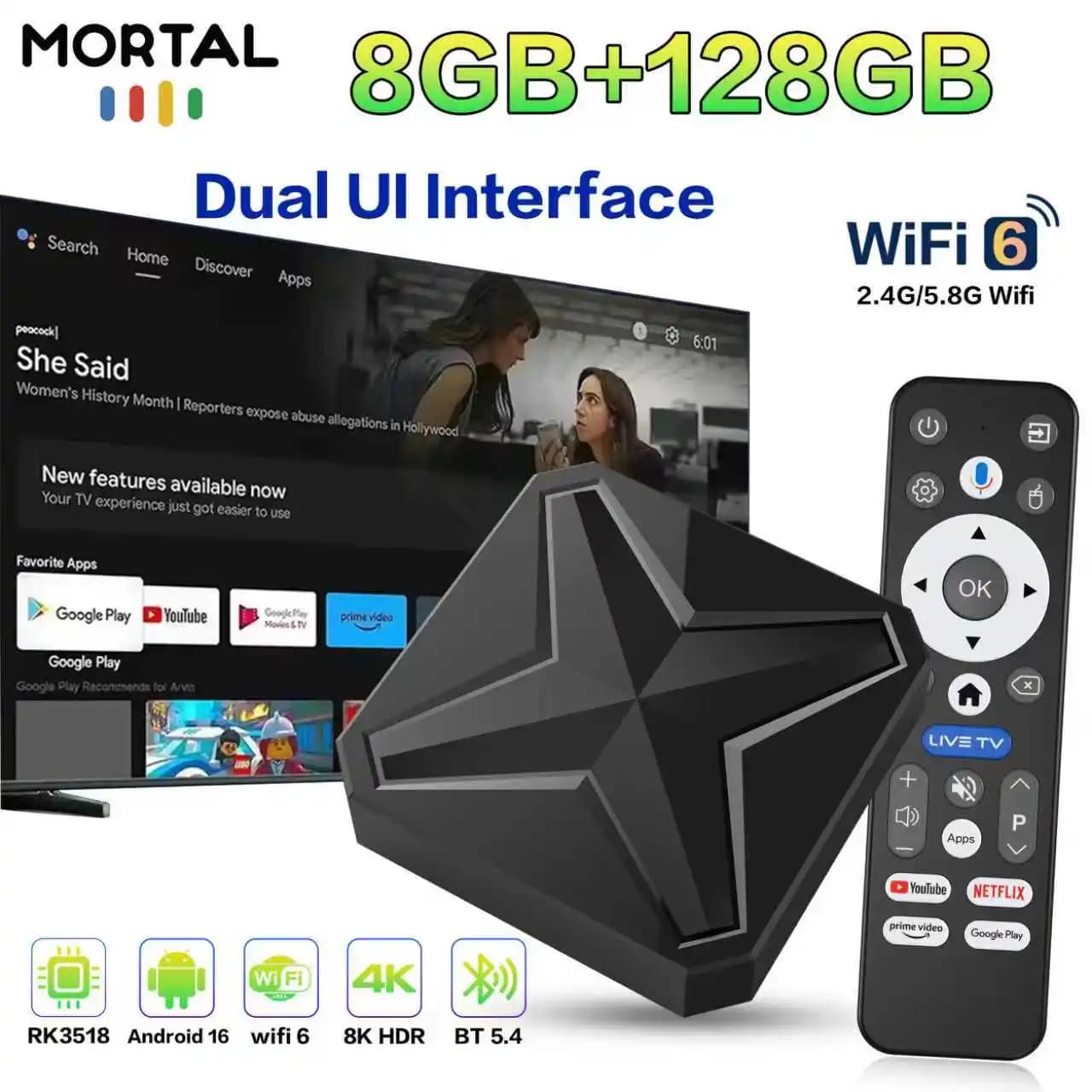 Smart TV Box Android 16.0 Google Voice RK3518 8G RAM 128GB ROM Dual WIFI 2.4G 5.8G 4K H.264 BT5.0 Q1MINI+ Decoder Set Top Box