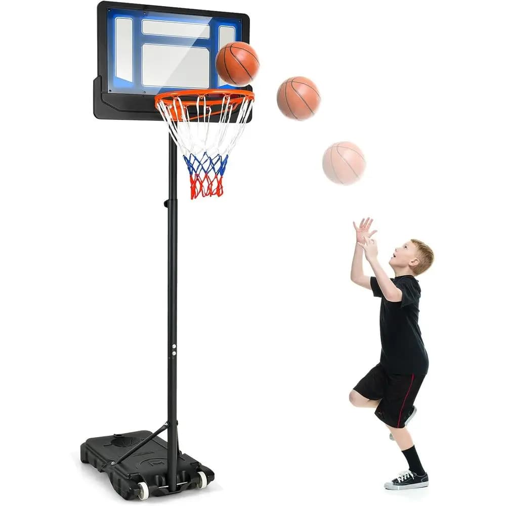 Canestro da Basket Portatile Regolabile in Altezza con Vano Porta Pallone per Uso Interno ed Esterno