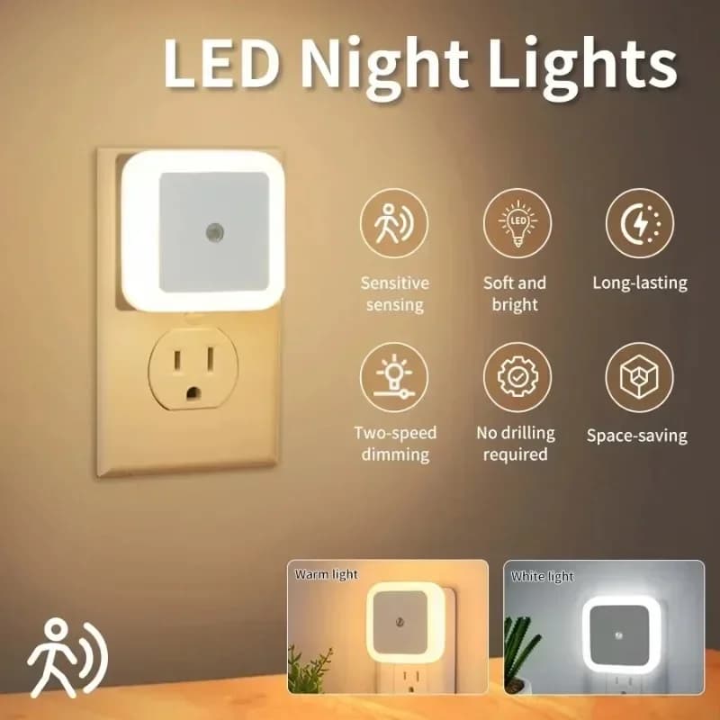 Luce notturna a LED con spina USB/UE, lampada plug-in portatile per campeggio in camera da letto interna, luce da lettura fredda bianca calda dimmerabile