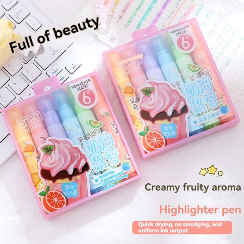 6 evidenziatori cremosi dall'aroma fruttato, colori pastello assortiti, ad asciugatura rapida per diari biblici, articoli scolastici e per ufficio