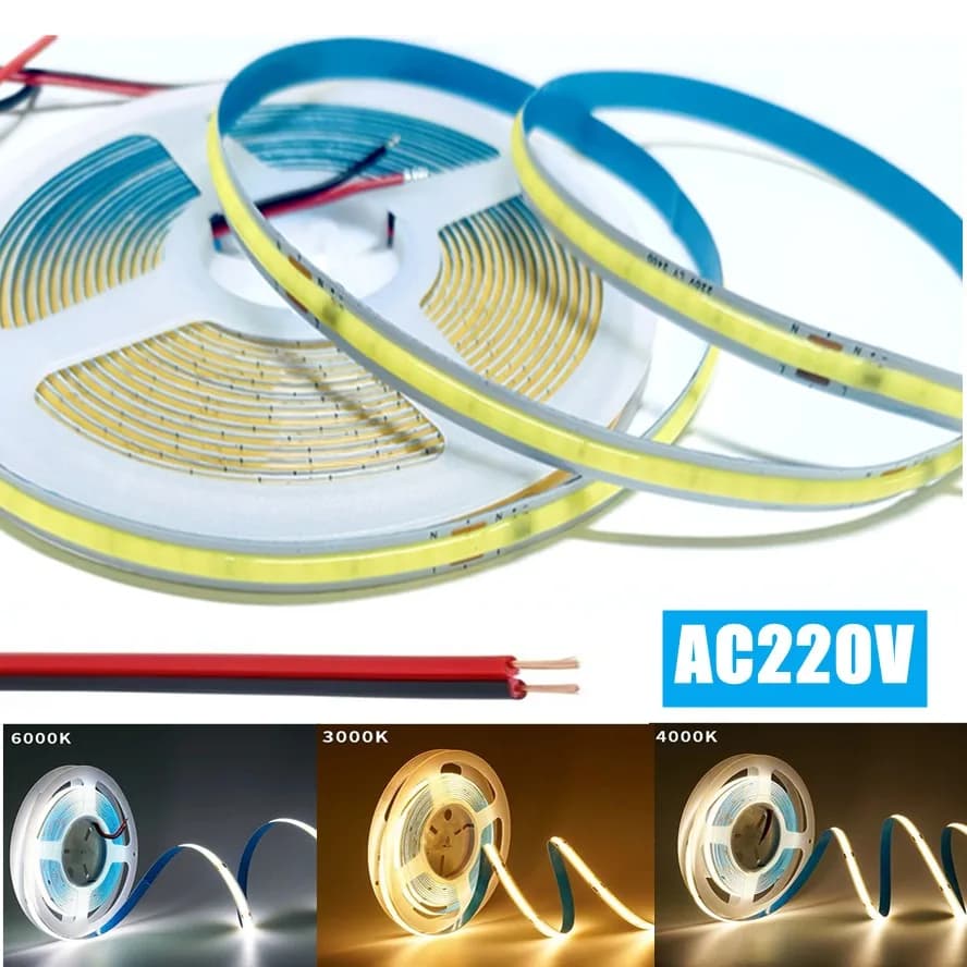 1-5m 220V Luci a nastro flessibili Dimmerabile COB LED Strip Light Smart IC No Need Driver Alta luminosità 240LED Illuminazione lineare RA95