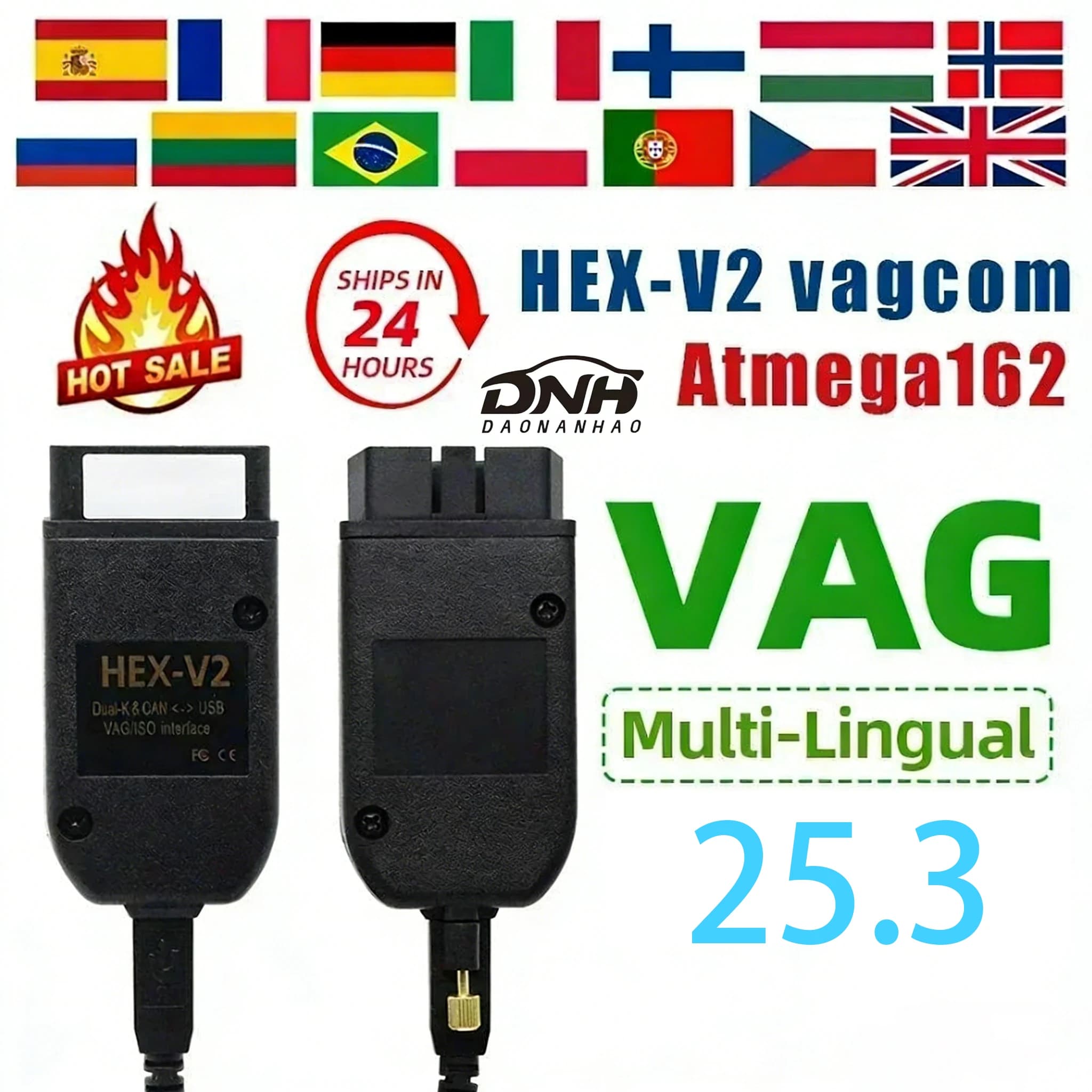 OBD2 VCDS 25.3 HEX V2 2026 diagnostic cable - Wesheu VCDS multilingual VAG scanner for Auto VW Audi Skoda