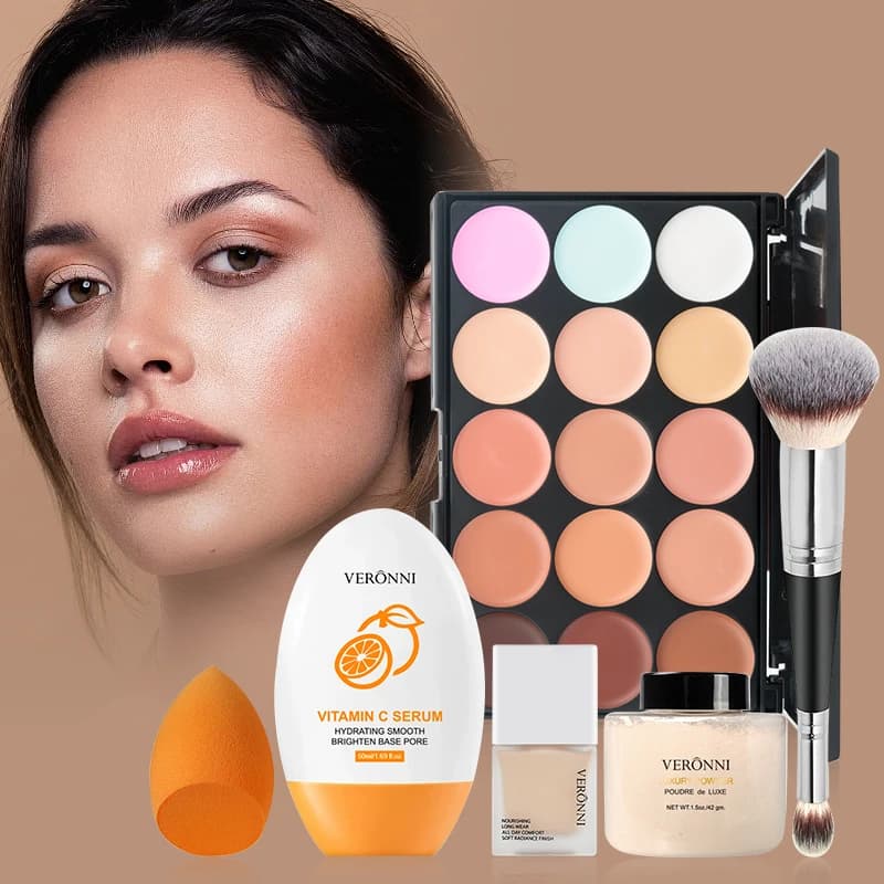 Face makeup set Liquid foundation Primer powder loose Waterproof long-lasting corrector full cover Cosmetics for woman FaceMakeup