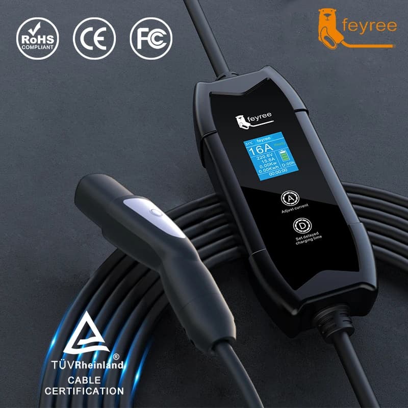 feyree EV Charger Portable 3.5kW Tesla NACS Charger Plug 1.8" LCD Screen with Set Delay Schedule Charging Station for Tesla Cars