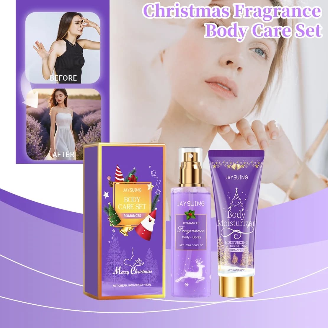Set per la cura del corpo con fragranza natalizia Lozione per il corpo idratante e schiarente per la pelle Spray profumato duraturo Confezione regalo per le vacanze