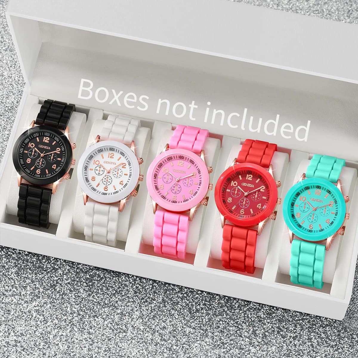 Set of analog quartz watches with fashionable 5-piece silicone strap (without box)