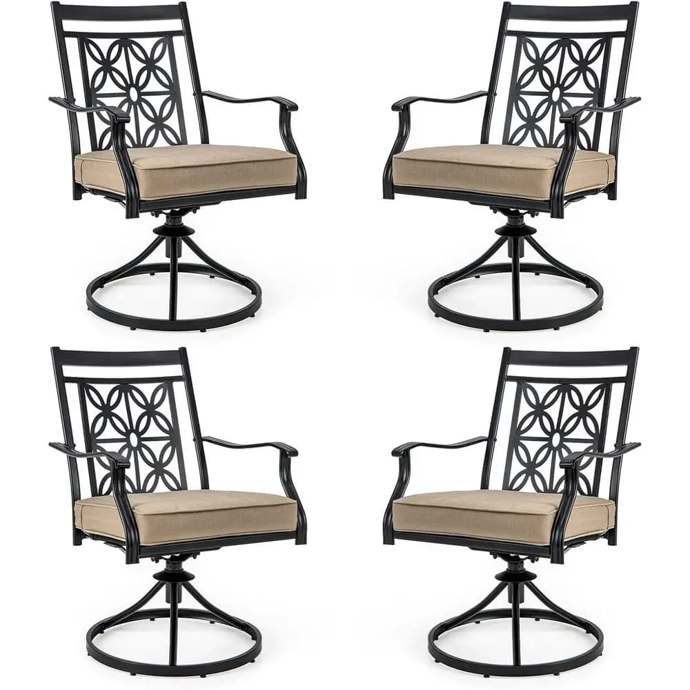 Metal patio chairs for all seasons with cushions, flower backrest, ideal for garden, courtyard and dining room by the pool (set of 4