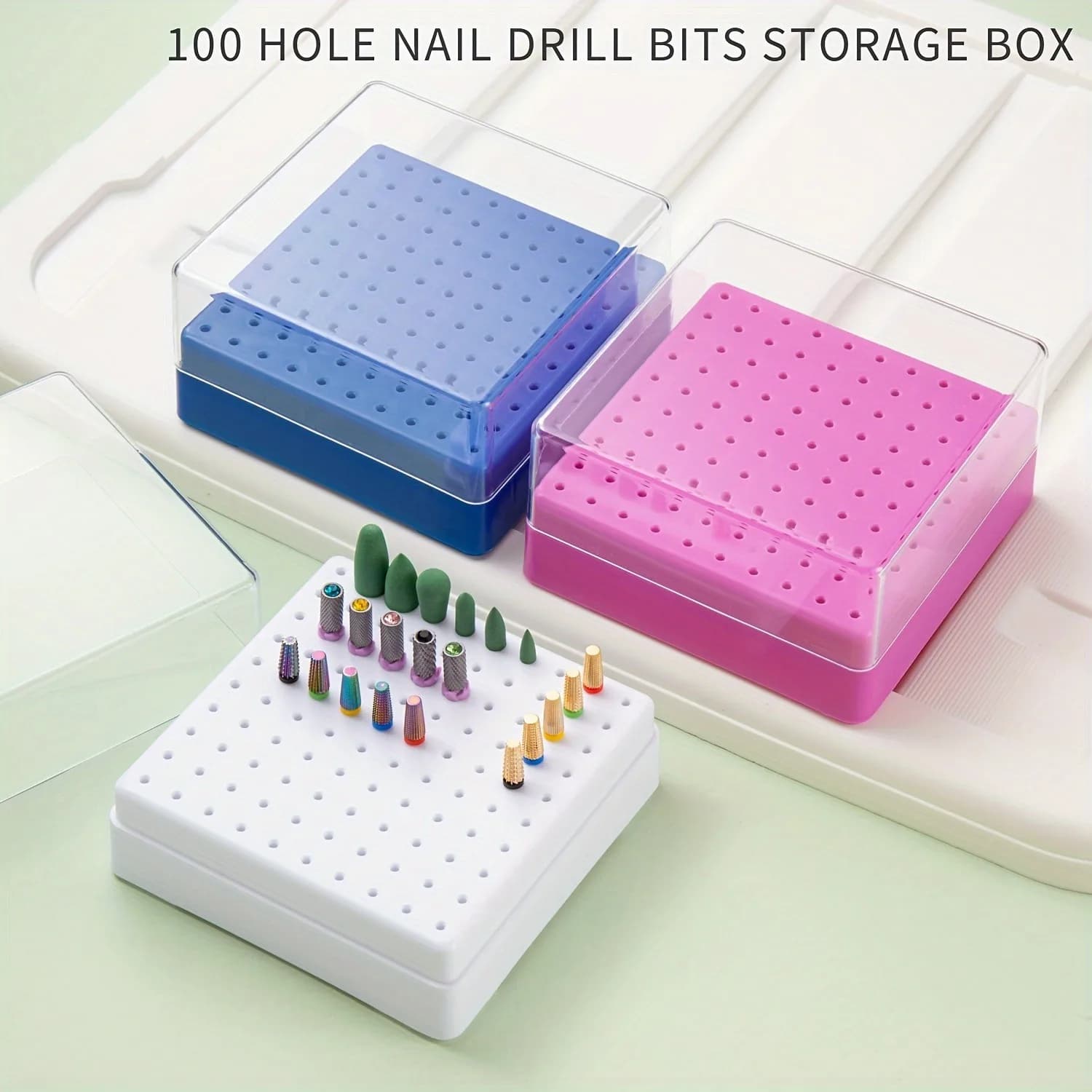 30/100 fori 1 pezzo di vari stili organizer portatile per riporre e organizzare punte da trapano per unghie, con base antipolvere