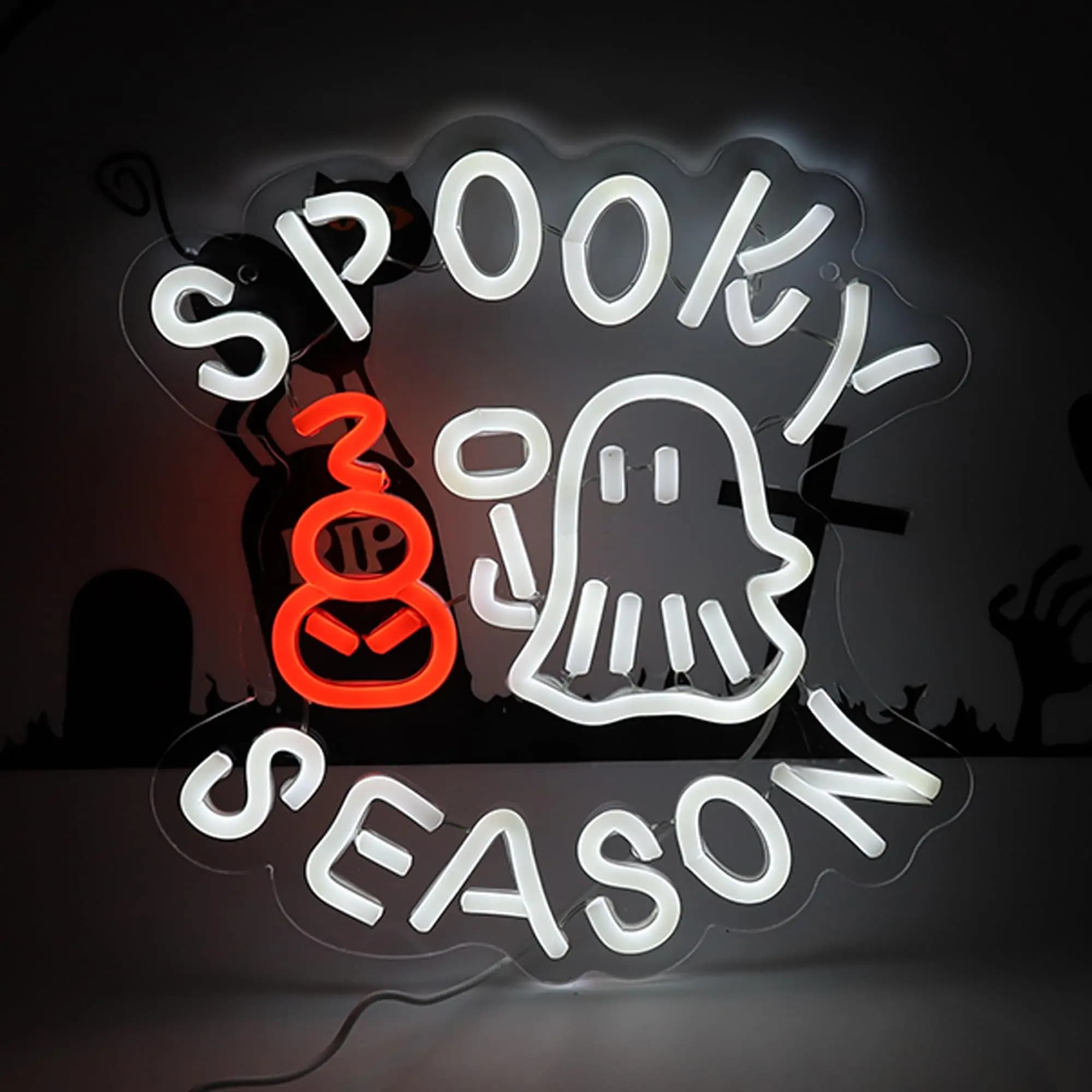 Insegna al neon fantasma stagione spettrale di Halloween, insegna luminosa dimmerabile, decorazione da parete per divertenti feste di Halloween, cucina, bar, camera da letto