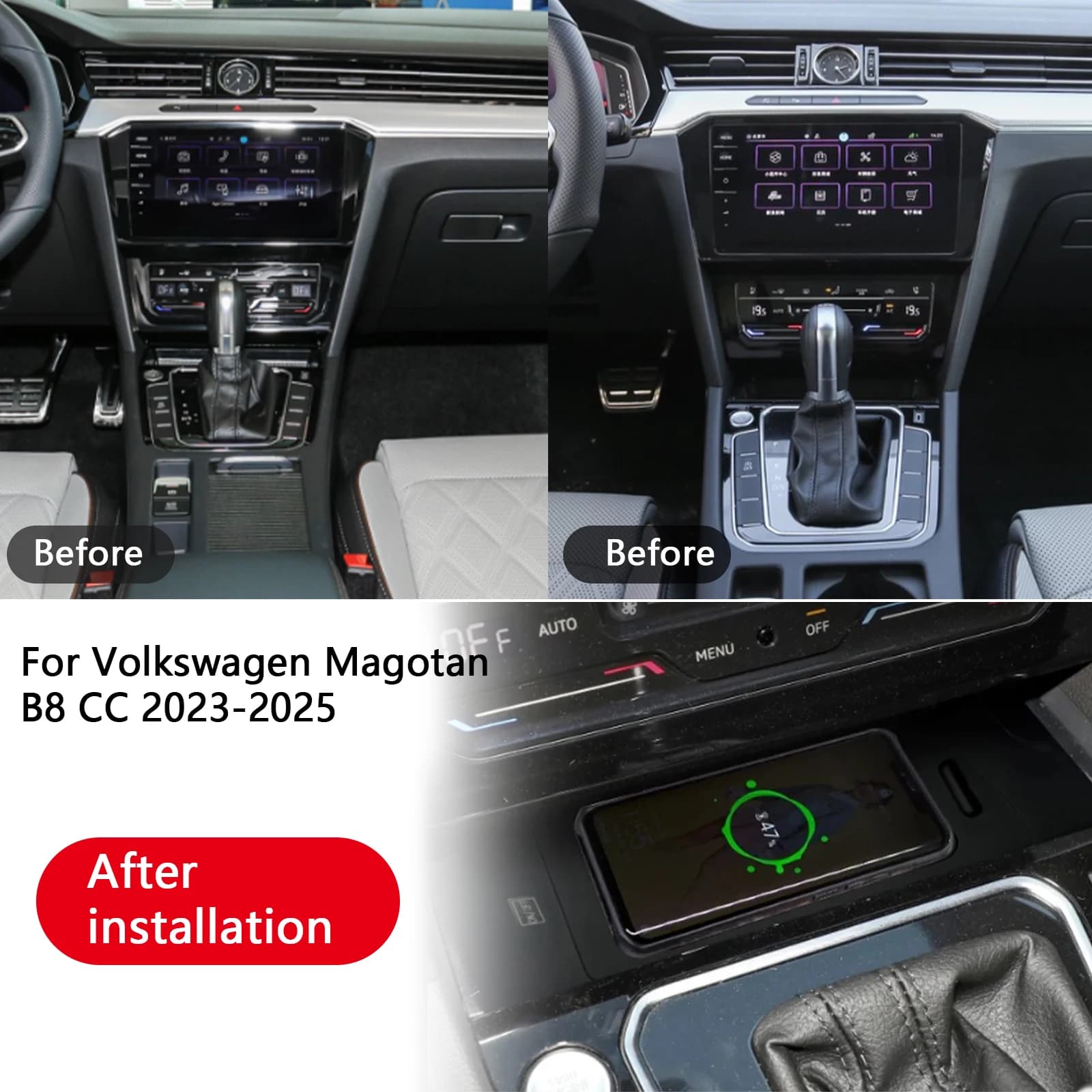 2DIN The latest For Volkswagen Magotan B8 CC 2023 2024 2025 Car center console phone fast charging plate wireless charging support