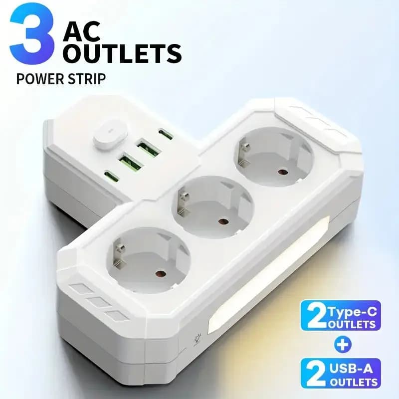 Multipresa con prese CA e porte di ricarica USB Type-C, adattatore da parete multipresa per casa e ufficio