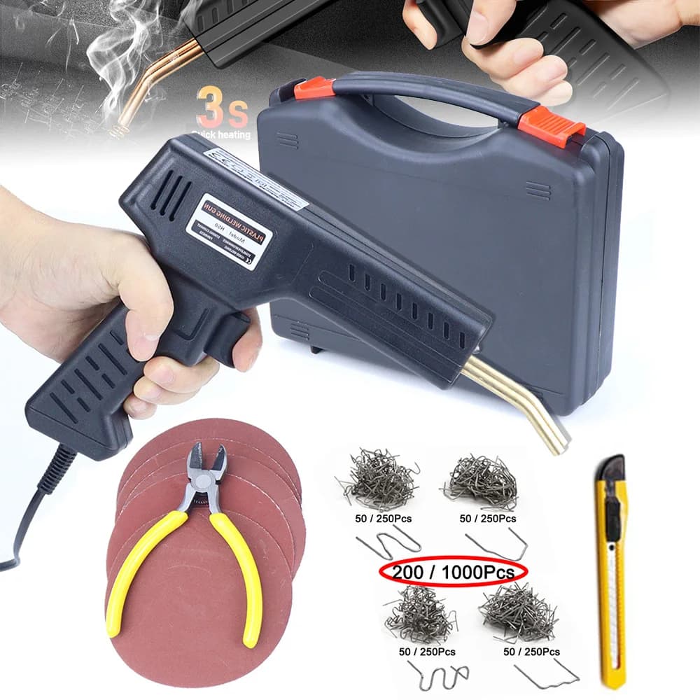 Kit saldatore di plastica, cucitrice a caldo, kit di riparazione paraurti auto, graffette 200/1000 pezzi, pistola saldatore di plastica per riparazione plastica fai da te domestica