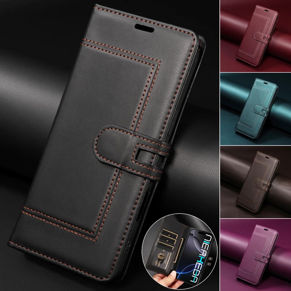 Leather Phone Case for iPhone 17 Pro Max Air 16E 16 15 14 13 12 11 Pro XS XR Max Plus SE Card Case Pocket Wallet