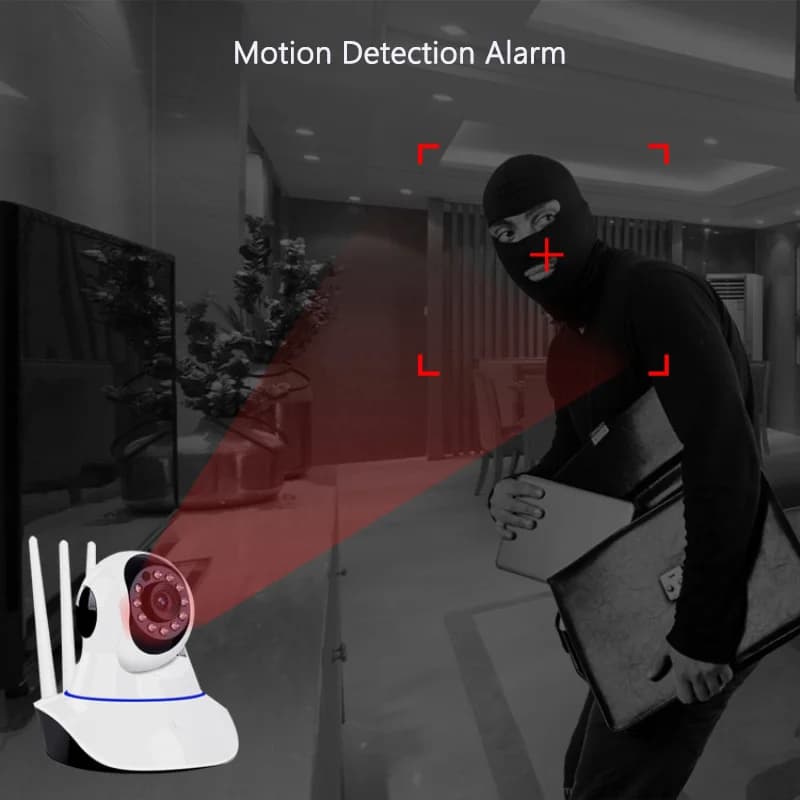 Telecamera WiFi Intelligente V380 con 3 Antenne per Interni, Visione Notturna ad Alta Definizione 360°, Controllo APP e Rilevamento Movimento con Allarme