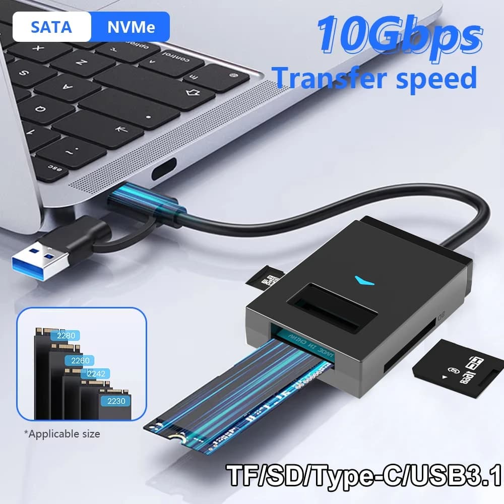Custodia SSD M.2 NVMe NGFF 10 Gbps Tipo C USB 3.1 a SSD Scatola di archiviazione esterna Adattatore Supporto Lettore di schede SD TF Accessori per PC