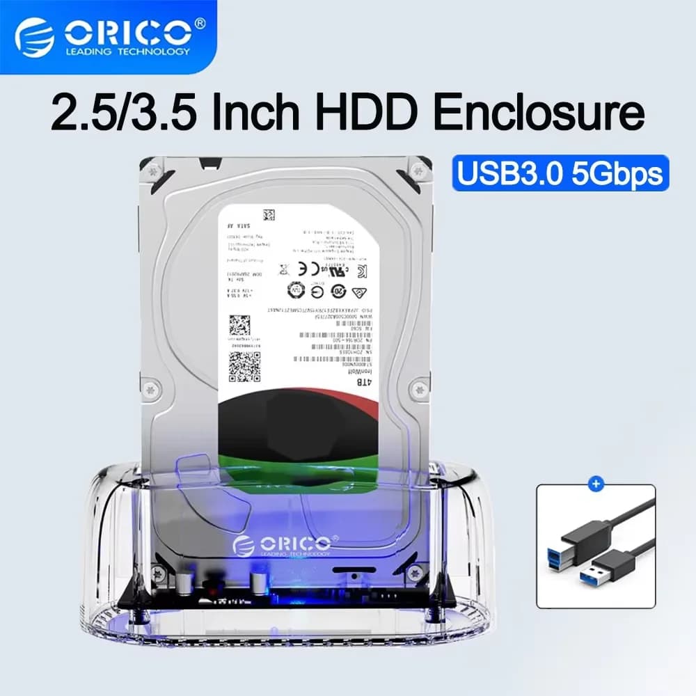 Custodia per disco rigido ORICO Custodia per disco rigido esterno da 3,5 '' 2,5'' Stazione dock per disco rigido SATA a USB 3.0 per scatola HDD per disco SSD da 2,5/3,5 pollici