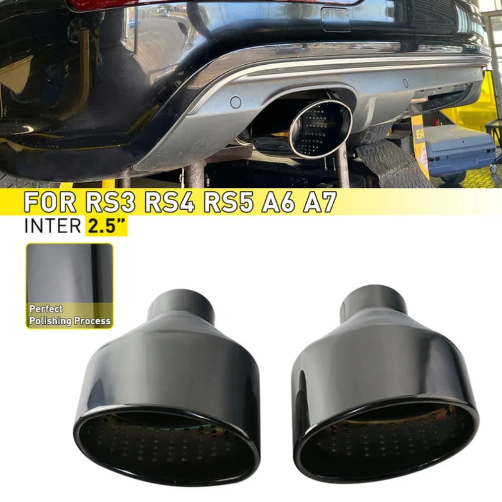 Punta di scarico universale per auto per tubo terminale inclinato con uscita arrotolata/ovale per auto in acciaio inossidabile lucidato Audi