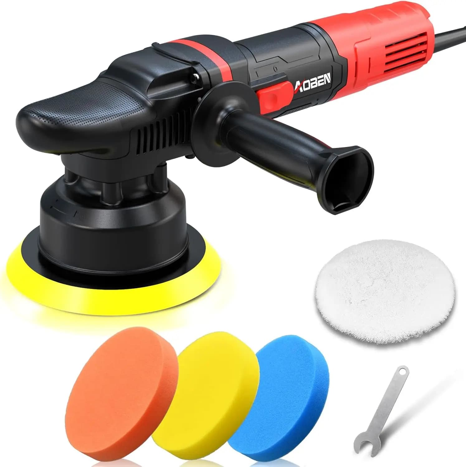Kit Lucidatrice per Auto a Doppia Azione da 6 Pollici con Velocità Variabile, Manico Staccabile e 4 Tamponi per Lucidatura e Ceratura