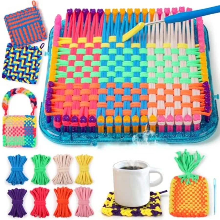 Weaving Loom Kit Toys, DIY Arts and Crafts for and Adults, Ideal Gifts for Girls Ages 5 6 7 8-12 13, Easy Potholder Loom Knitti