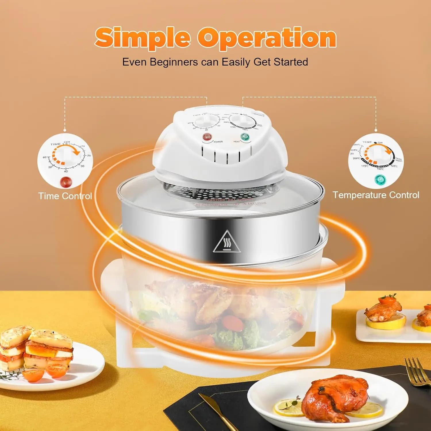 18QT 1400W turbo air fryer Large convection oven Support glass container Temperature control 32-482 ° F