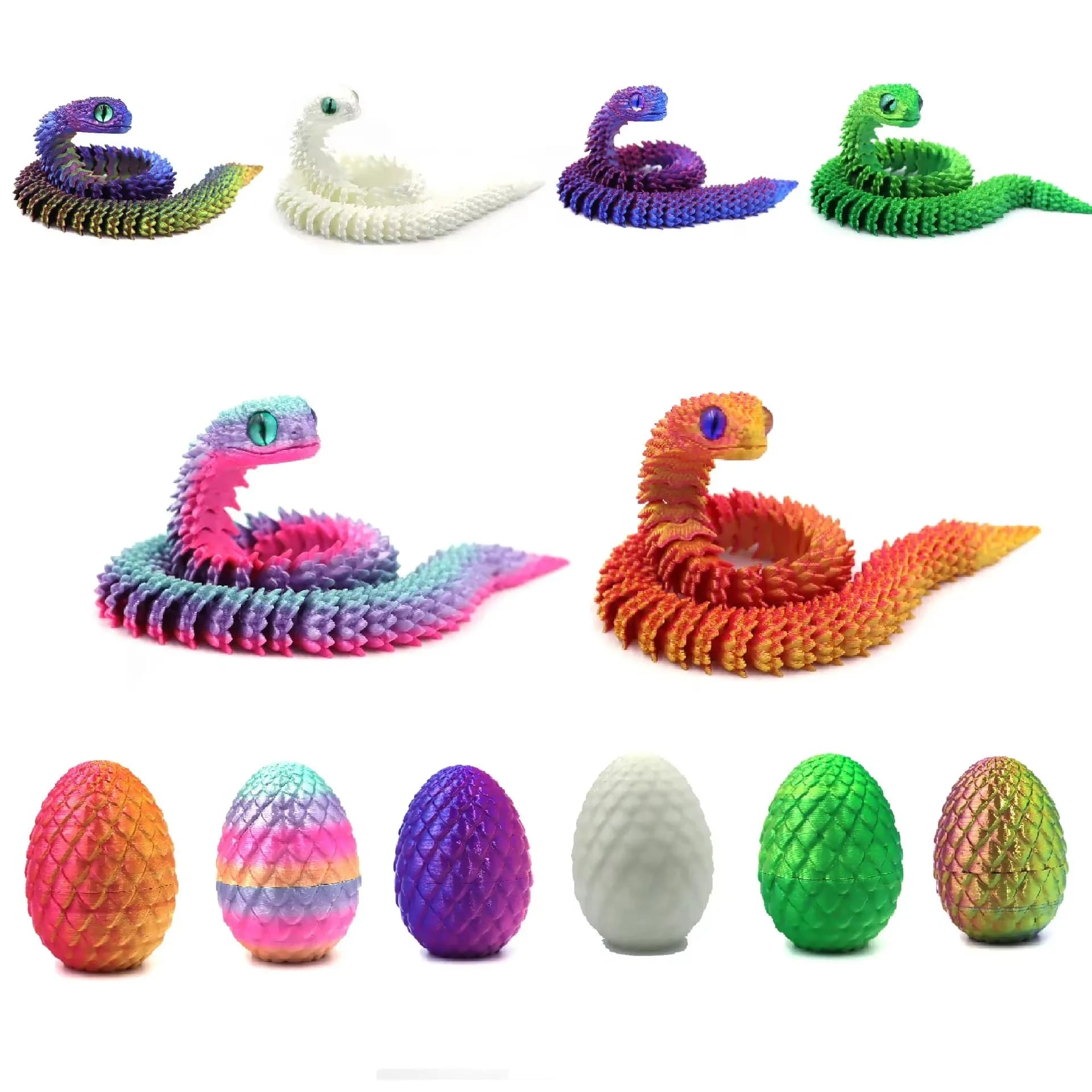 3D Printed Snake with Egg Articolation Mobility Simulating Snake Ornament Desktop Home Animal Decoration Children's Table Accessories