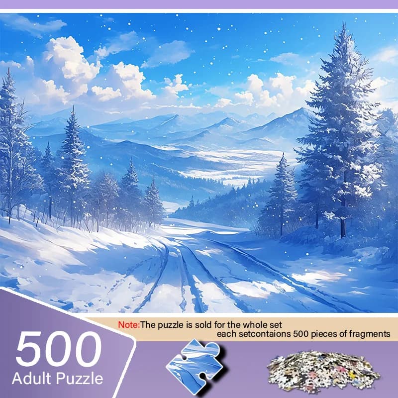 Una scatola di mini puzzle per adulti con un design di una serena e fresca scena invernale innevata - Resistente ai graffi, elevata difficoltà