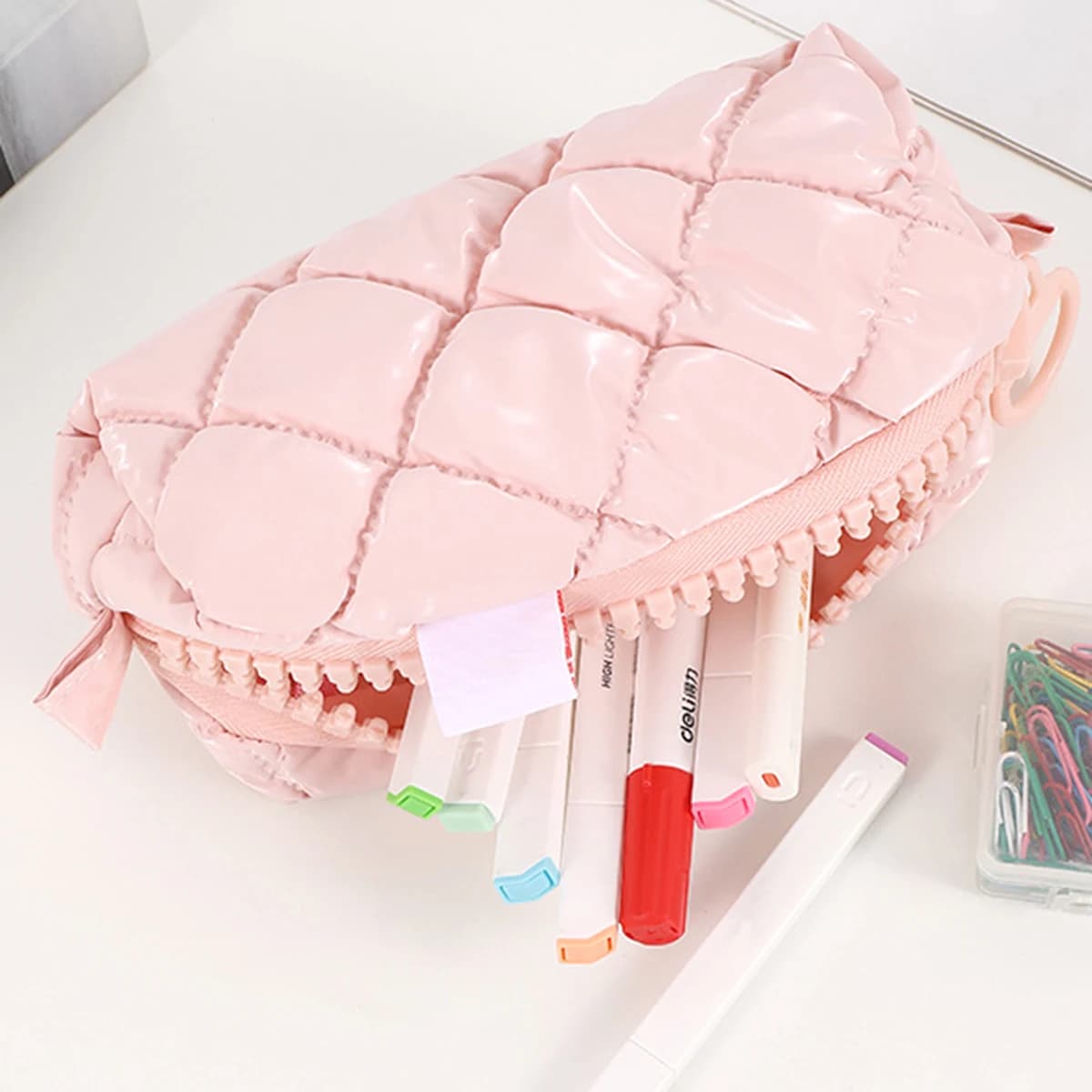 NEW Candy-colored Soft Quilting Big Zipper Pencil Case School Storage Bag Large Capacity Pen Bag Back-to-School Gift